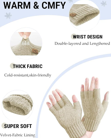 Fingerless Gloves Half Finger Winter Warm Knitted Gloves Working Running Biking Driving for Men and Women