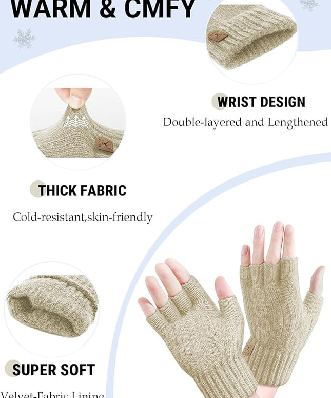 Fingerless Gloves Half Finger Winter Warm Knitted Gloves Working Running Biking Driving for Men and Women
