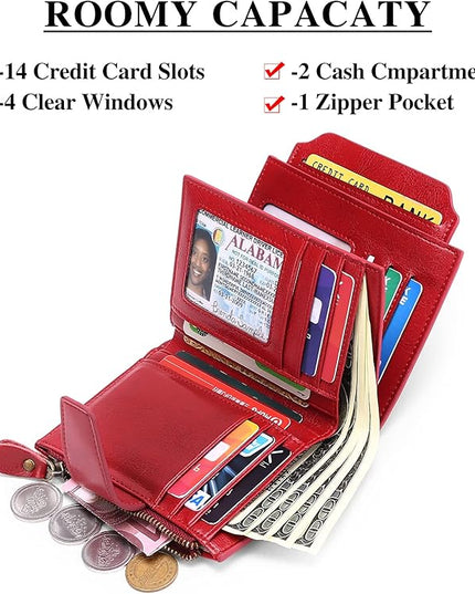 FALAN MULE Small Wallet for Women Leather Bifold Compact RFID Blocking Small Womens Wallet Purse