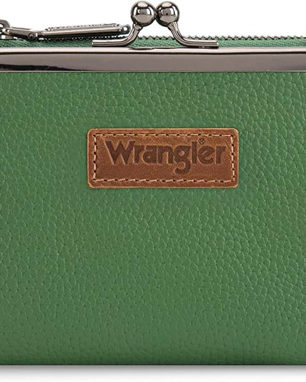 Montana West Wrangler Women's Wallet RFID Blocking Wallets Small Bifold Credit Card Holder with Kiss Clasp Green