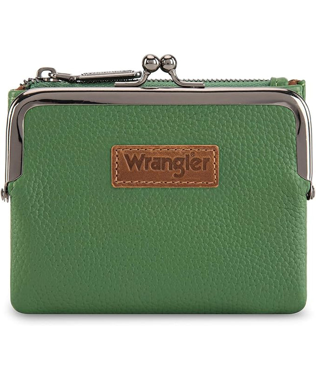 Montana West Wrangler Women's Wallet RFID Blocking Wallets Small Bifold Credit Card Holder with Kiss Clasp Green