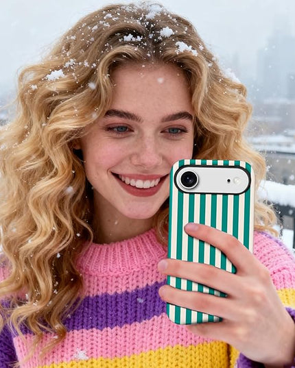 Magnetic for iPhone 17 Air Case Cute Stripes Phone Case, Shockproof Slim TPU and Hard PC Protective Phone Cover Compatible with MagSafe Designed for Women Girls, Emerald Green