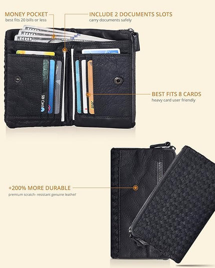 Real Leather Women Wallet Leather with RFID Blocking -Trifold Card Holder Designer Ladies Clutch with ID Window Wallets