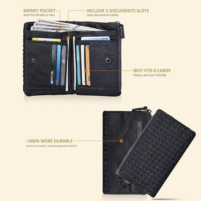 Real Leather Women Wallet Leather with RFID Blocking -Trifold Card Holder Designer Ladies Clutch with ID Window Wallets