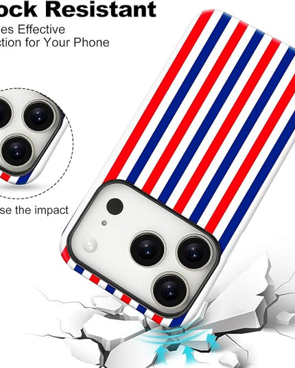 Magnetic for iPhone 17 Pro Case Cute Stripes Phone Case, Shockproof Slim TPU and Hard PC Protective Phone Cover Compatible with MagSafe Designed for Women Girls, Red and Blue