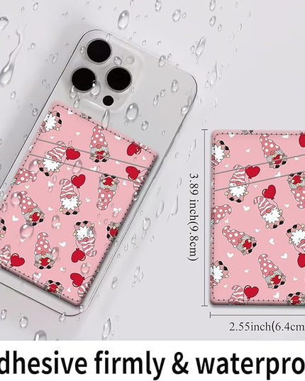 Phone Card Holder, Dual Pocket Leather Wallet Adhesive Stick On, Cute Credit Card Holder for Smartphones Case Compatible with Most Phone（Lovely old man）