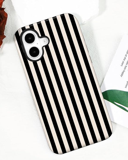 Magnetic for iPhone 16 Case Cute Stripes Phone Case, Shockproof Slim TPU and Hard PC Protective Phone Cover Compatible with MagSafe Designed for Women Girls, Black and White