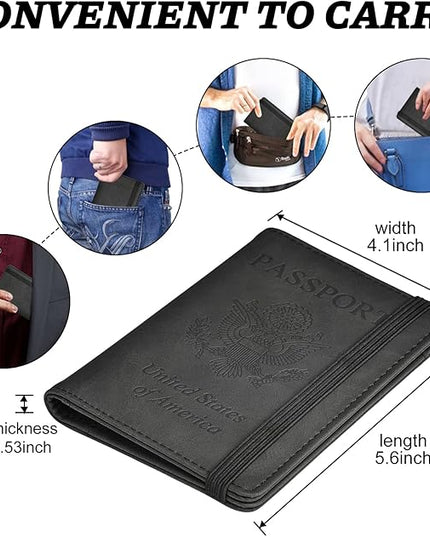 HerriaT Passport and Vaccine Card Holder Combo,Cover Case with CDC Vaccination Card Slot, Leather Travel Documents Organizer Protector, with RFID Blocking, for Women and Men