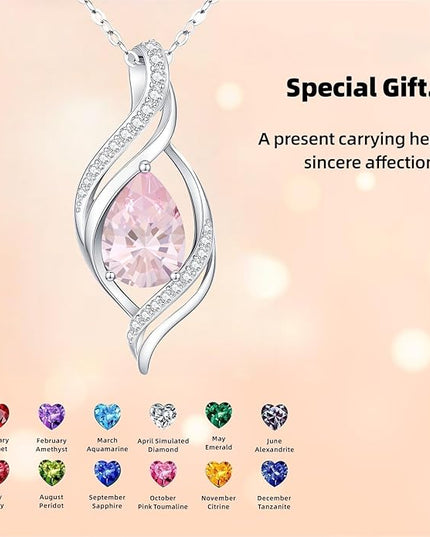 Birthstone Necklace gift for Women S925 Sterling Silver Teardrop with Cubic Zirconia- Birthday Jewelry gift for her, Girlfriend, Wife, Mom on Birthday, Anniversary