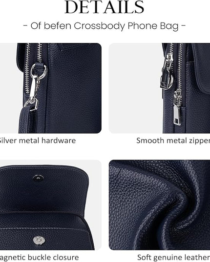 befen Genuine Leather Small Crossbody Bags for Women, Multi Pocket Cell Phone Crossbody Purse with RFID Blocking Card Slots