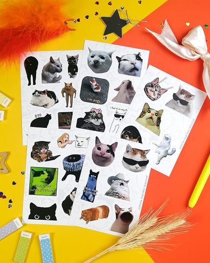 BulbaCraft 100Pcs Cat Meme Stickers - Funny Cat Stickers, Gifts for Women & Men