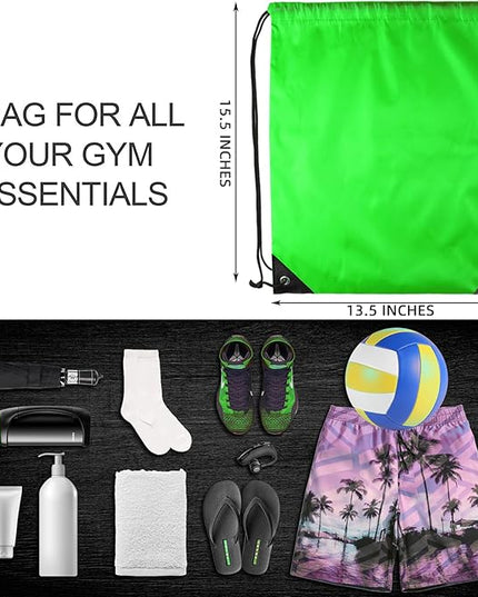 GoodtoU Drawstring Bags - Nylon Backpacks with Drawstring Closure, Bulk Cinch Sack Gym Bags for Sports, Travel, Teams (Green, 48Pcs)