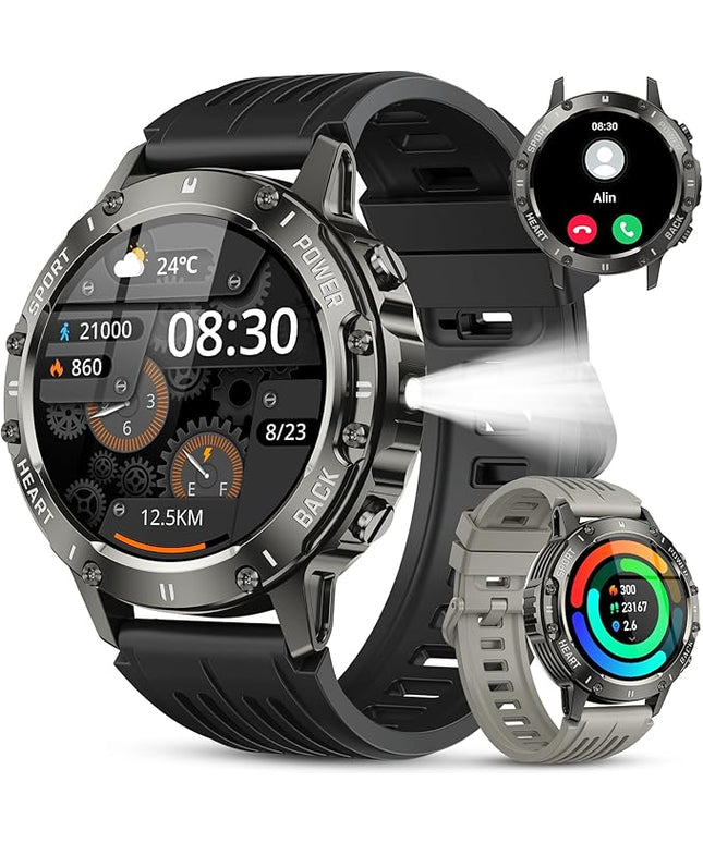 Smart Watch for Men Fitness Tracker: Military Make Answer Call Running Digital Mens Watches Waterproof Smartwatch Android Phone iPhone Samsung Compatible Sleep SpO2 Heart Rate Monitor Step Pedometer