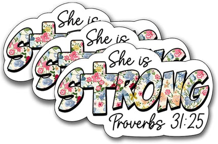 (3Pcs) She is Strong Sticker, Christian Gifts Decorate Books Laptop Phone, Water Bottles Kindles Stickers, Tumbler Sticker Waterproof Vinyl Decorate 3 x 2 Inch