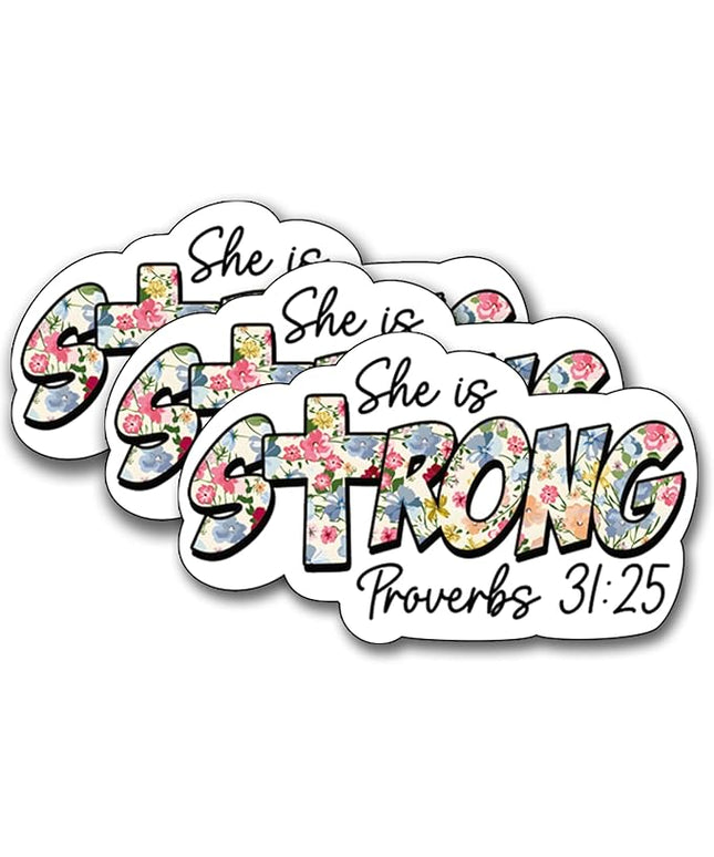 (3Pcs) She is Strong Sticker, Christian Gifts Decorate Books Laptop Phone, Water Bottles Kindles Stickers, Tumbler Sticker Waterproof Vinyl Decorate 3 x 2 Inch