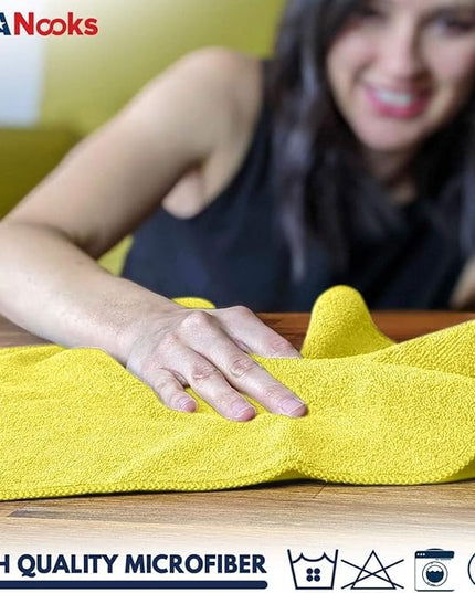 USANOOKS Microfiber Cleaning Cloth Yellow - 8 Pcs 12.5"x12.5" - High Performance - 1200 Washes, Ultra Absorbent Towels Weave Grime & Liquid for Streak-Free Mirror Shine - Car Washing Cloth