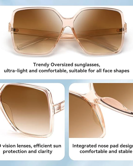 Dollger Oversized Square Sunglasses for Women Big Large Wide Fashion Shades for Men UV Protection Unisex