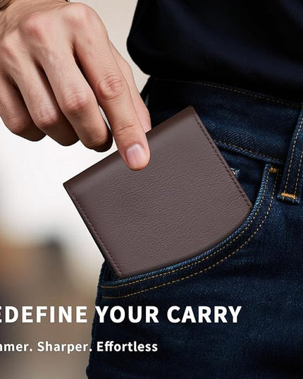 LATKWO Mens Wallet - Genuine Leather Bifold RFID Blocking Slim Front Pocket Large Capacity with 10 Card Slots, 2 ID Windows & 2 Cash Pockets - Heavy Duty Stitched Gift for Men (Brown)