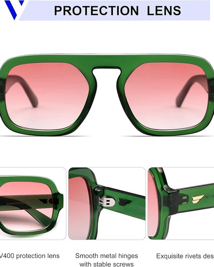 VANLINKER Oversized Retro Square Aviator Sunglasses for Women Men 70s Vintage Style Trendy Big Flat Top Sun Glasses VL9826