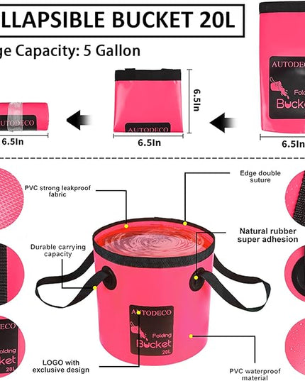 AUTODECO 22Pcs Car Wash Cleaning Tools Kit Car Detailing Set with Canvas Bag Pink Collapsible Bucket Wash Mitt Sponge Towels Tire Brush Window Scraper Duster Complete Interior Car Care Kit