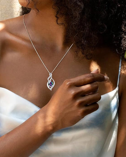 FANCIME Birthstone Necklace for Women Teardrop Necklace S925 Sterling Silver Infinity Love Birthday Gifts for Mom Women Girls, 16"+2" Inches