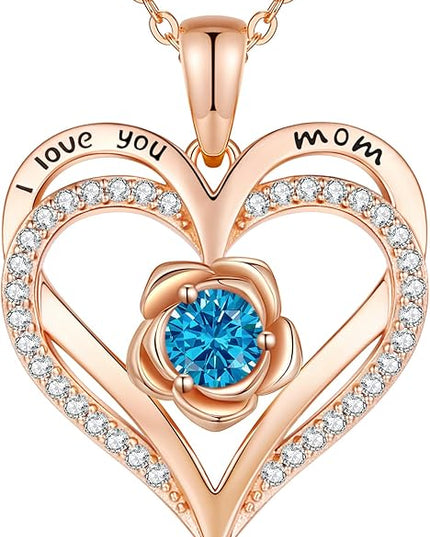 CDE Christmas Gifts for Women S925 Silver Rose Gold Heart Birthstone Necklaces for Women，Ideal Anniversary or Birthday Jewelry Gifts for Wife Girlfriend Her