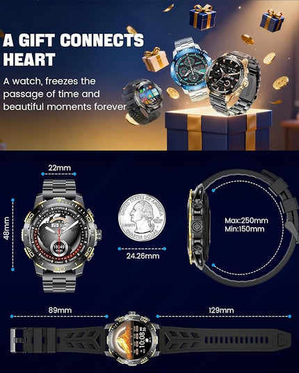 LIGE Smart Watches for Men, Make/Answer Call, 1.43" AMOLED Fitness Watch with Heart Rate/Sleep Monitor, 600mAH Battery, 200+ Sports Modes, IP68, Business Sport Smart Watch for Android iOS, Black Gold