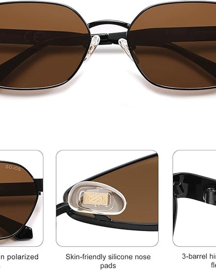 SOJOS Trendy Polarized Hexagon Sunglasses for Women Men, UV400 Retro Rectangle Shades SJ1238
