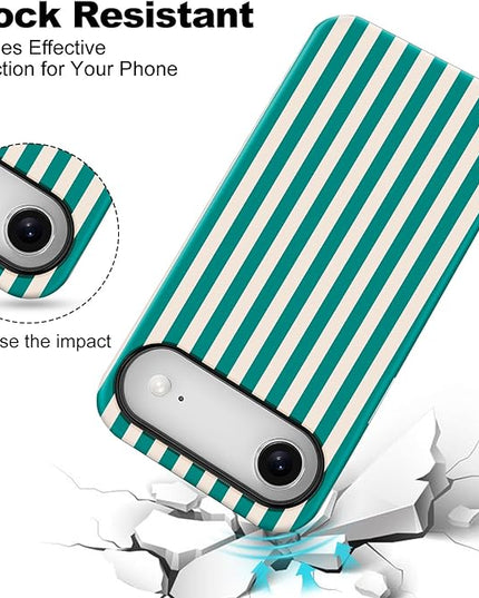 Magnetic for iPhone 17 Air Case Cute Stripes Phone Case, Shockproof Slim TPU and Hard PC Protective Phone Cover Compatible with MagSafe Designed for Women Girls, Emerald Green