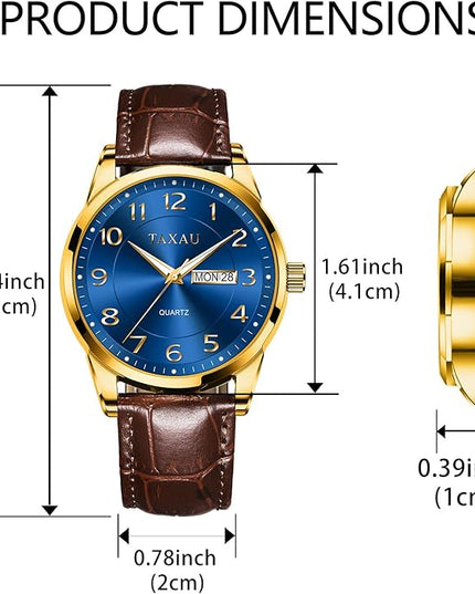 Men Dress Watch Waterproof Leather Watches for Men with Day Date Luxury Large Arabic Numerals Analog Quartz Classic Leather Watch Easy Read relojes para Hombres
