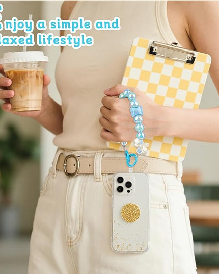 2 Pcs Phone Charm Wrist Strap with Tether Tab, Double Anti Lost Cute Beaded Wrist Lanyard, Detachable Transparent Phone Charms for Bag, Key Chains, Camera Decor