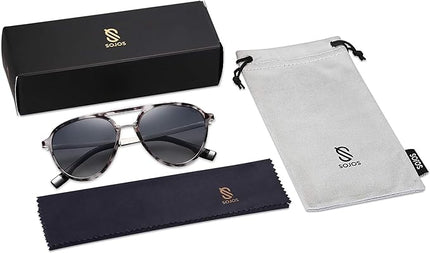 SOJOS Retro Aviator Polarized Sunglasses for Women Men Double Bridge Ladies Shades