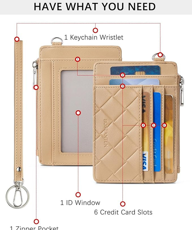 BOSTANTEN Small Wallet For Women RFID Leather Credit Card Holder Slim Wristlet Keychain Wallet With Zipper Pocket