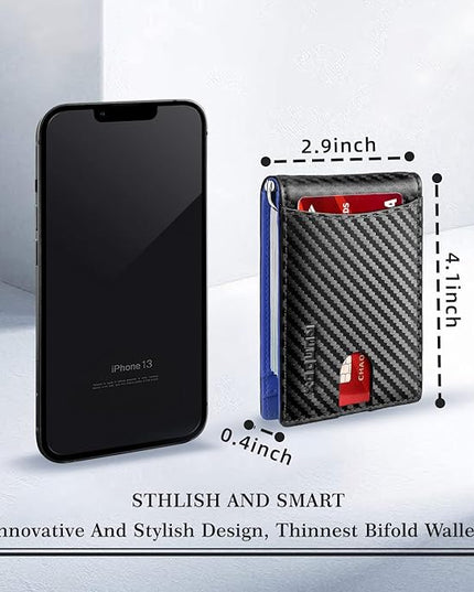 RUNBOX Slim Wallet for Men Genuine Leather RFID Blocking Bifold Minimalist Front Pocket Mens Wallet with Money Clip Thin Gift Box
