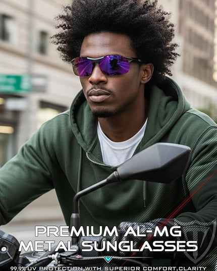 ATTCL Polarized Sunglasses Men Sports: UV Protection Anti Glare Wrap Around Lightweight Metal Driving Fishing Golf Running