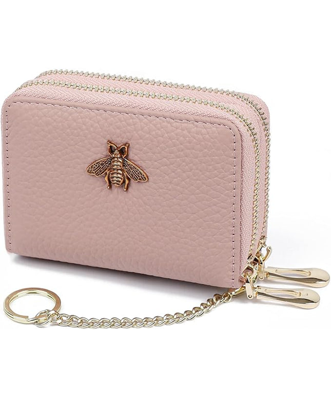 imeetu RFID Credit Card Holder, Small Leather Zipper Card Case Wallet for Women