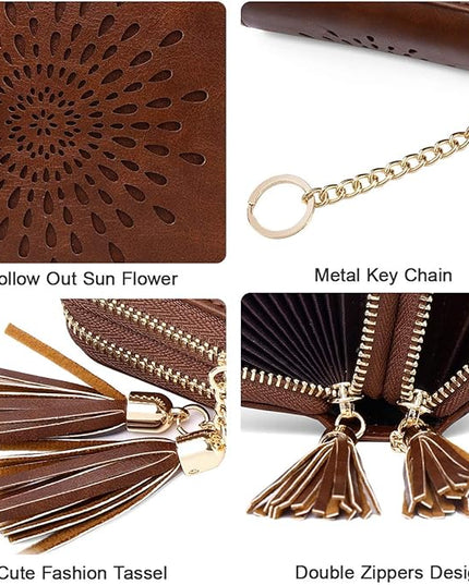 APHISON RFID Credit Card Holder Zipper Card Case Keychain Small Wallet for Women 1942-2 COFFEE