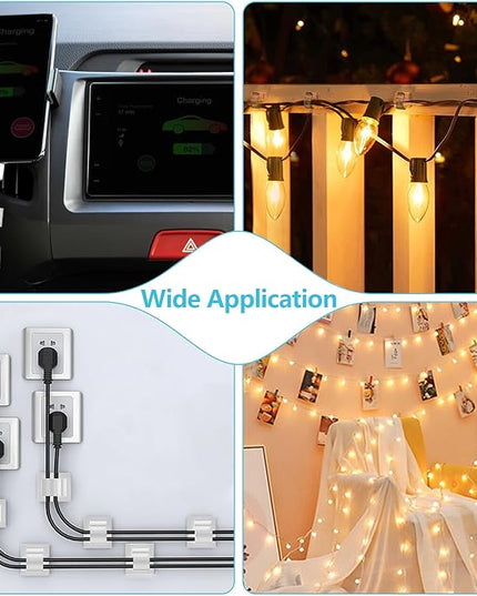 100PCS Cable Clips, Adhesive Wire Clips Organizer Cord Clips Management, Cable Staples Outdoor Strong for Wall, Desk, Christmas Lights, String Lights, TV PC Ethernet Cable, Clear Large