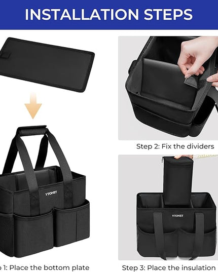 Ytonet Cleaning Caddy, Water Resistant Cleaning Supplies Organizer with Handle & Foldable Divider for Cleaners, Housekeeping Tote for Kitchen & Bathroom, Car Tool Caddy Organizer Bag, Black