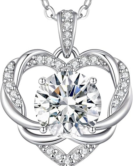 OOBEE Moissanite Heart Necklace for Women 925 Sterling Silver Fine Jewelry, Ideal Birthday Anniversary Christmas Gift for Women Wife Mom Girlfriend