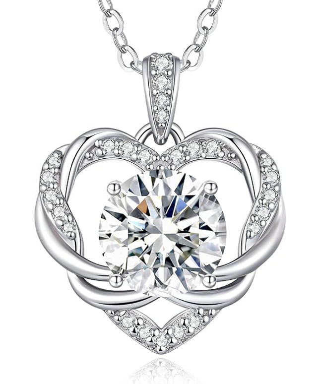 OOBEE Moissanite Heart Necklace for Women 925 Sterling Silver Fine Jewelry, Ideal Birthday Anniversary Christmas Gift for Women Wife Mom Girlfriend