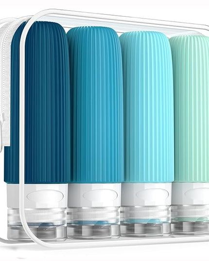 Travel Bottles for Toiletries, Tsa Approved 3oz Portable Travel Bottles, BPA Free Leak Proof Squeezable Silicone Travel Size Containers, Travel Accessories with Clear Toiletry Bag (4 Pack)