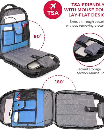 Swissdigital Design TSA Business Laptop Backpack For Men with Apple Find My,Travel Backpack With USB Charging Port,RFID Pockets Presents For Men Fits 15.6 Inch Computer | J16BT9508F-1