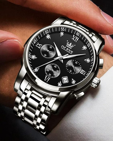 OLEVS Men's Luxury Watch Waterproof Luminous Easy Read Chronograph Watches Full Gold/White Dail/Black Face with Calendar Wristwatch