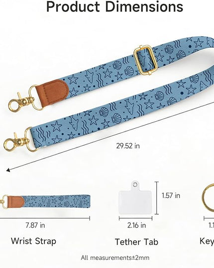 Phone Lanyard Crossbody Wrist Strap, Adjustable Ocean Minimalist Neck & Wrist Lanyard for Phones, Car Keys, Wallet and ID Badge