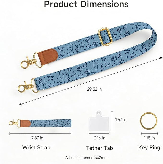 Phone Lanyard Crossbody Wrist Strap, Adjustable Ocean Minimalist Neck & Wrist Lanyard for Phones, Car Keys, Wallet and ID Badge