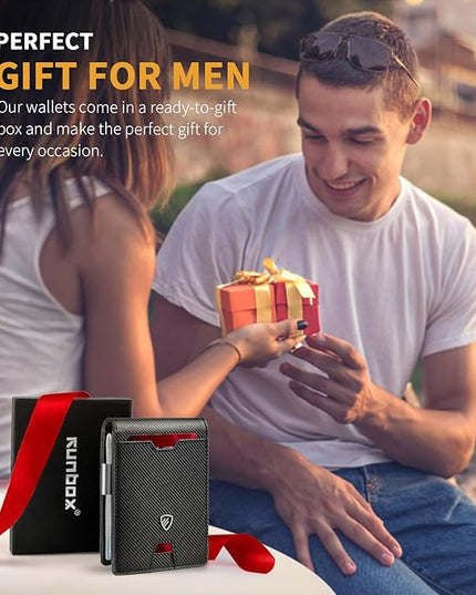 RUNBOX Mens Slim Wallet with Money Clip RFID Blocking Bifold Credit Card Holder for Men with Gift Box