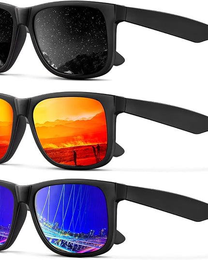 KALIYADI Sunglasses Men Polarized Sun glasses for Mens Womens Classic Matte Black Frame UV Protection 3pack