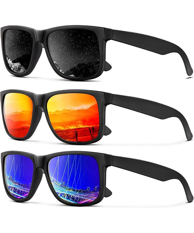 KALIYADI Sunglasses Men Polarized Sun glasses for Mens Womens Classic Matte Black Frame UV Protection 3pack