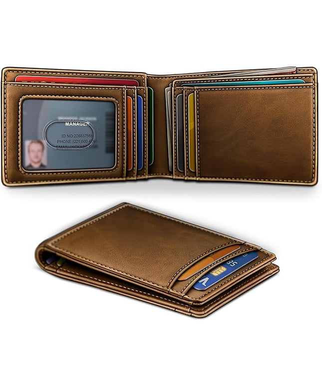 BULLIANT Men Wallet,Slim Leather Wallet Money Clip Magnetic Closure Simplifed Bill Folder 10Cards RFID Blocking 4.3"×3"